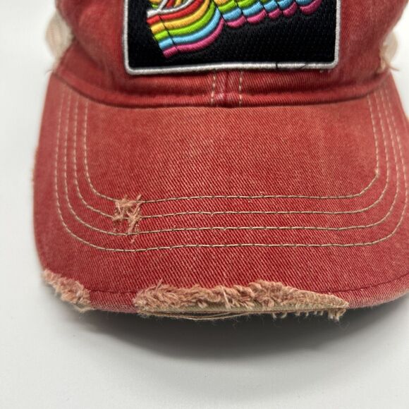 Judith March Bestie Patch Trucker Cap Hat Red Distressed Rainbow Snapback One Sz - Picture 3 of 8
